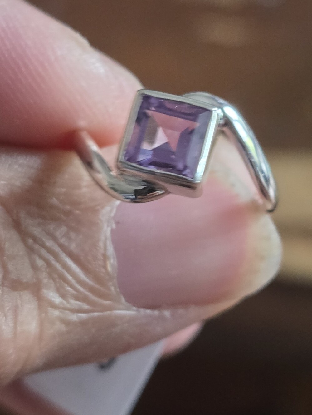Sterling Silver Ring with Square Purple Amethyst Gemstone